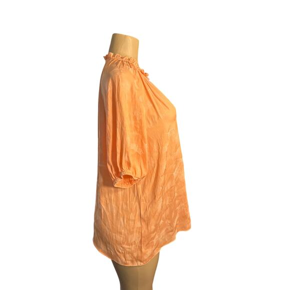 Women XL Current Air Pink Orange Printed Blouse Shirt Top Orange Pink Satin - Picture 6 of 7